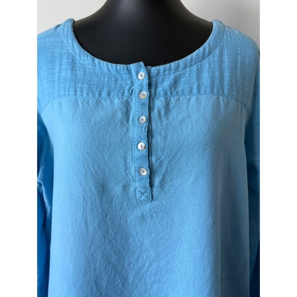 Soft Surroundings Blue Linen Blend Henley Tunic Top Asymmetrical Hem Women's 1X - Picture 4 of 13